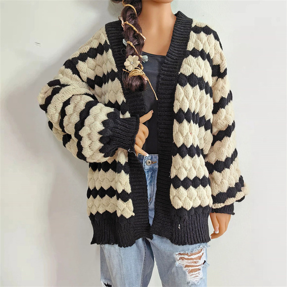 Forever 21 Sweaters - Forever 21 Fall Winter Warm Cardigan 3D Contrast Stripe Knitted Casual